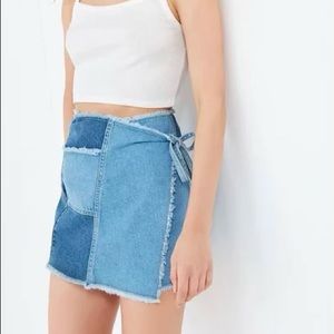 UO BDG Frayed Wrap Denim Mini Skirt